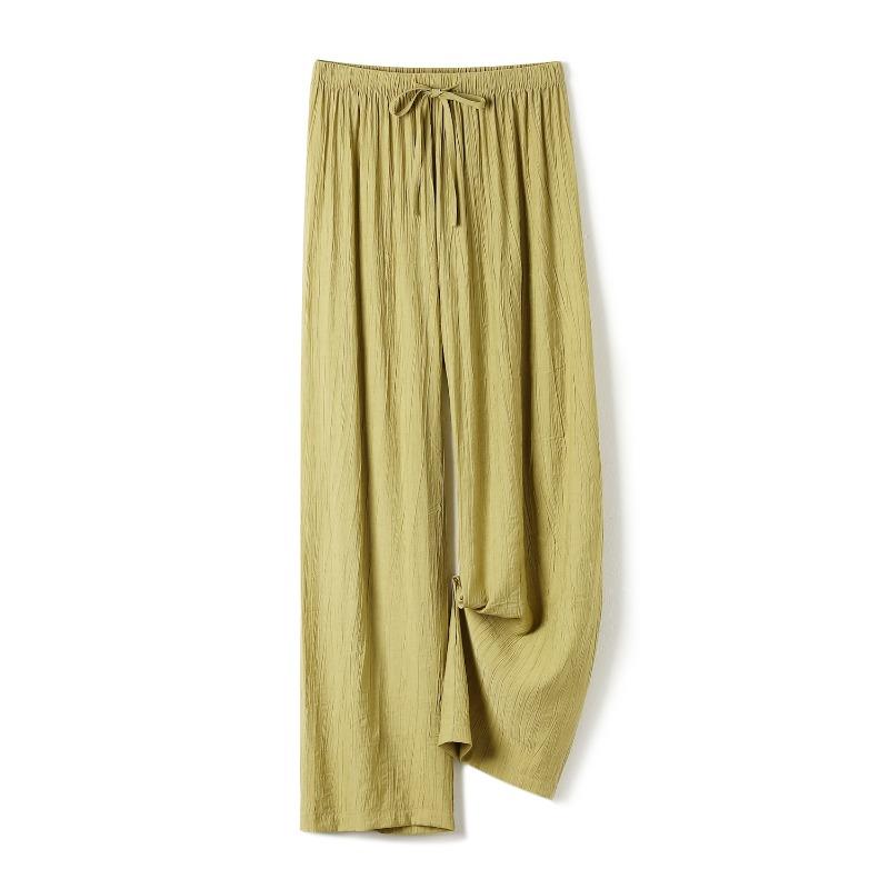 

Han Shu summer pleated ice silk cotton and linen cool pants narrow version straight casual large size sports pants lazy M