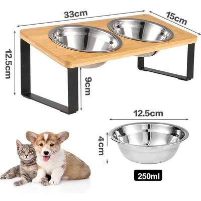 Bambus & Edelstahl Katze und kleiner Hund Napf Futterspender