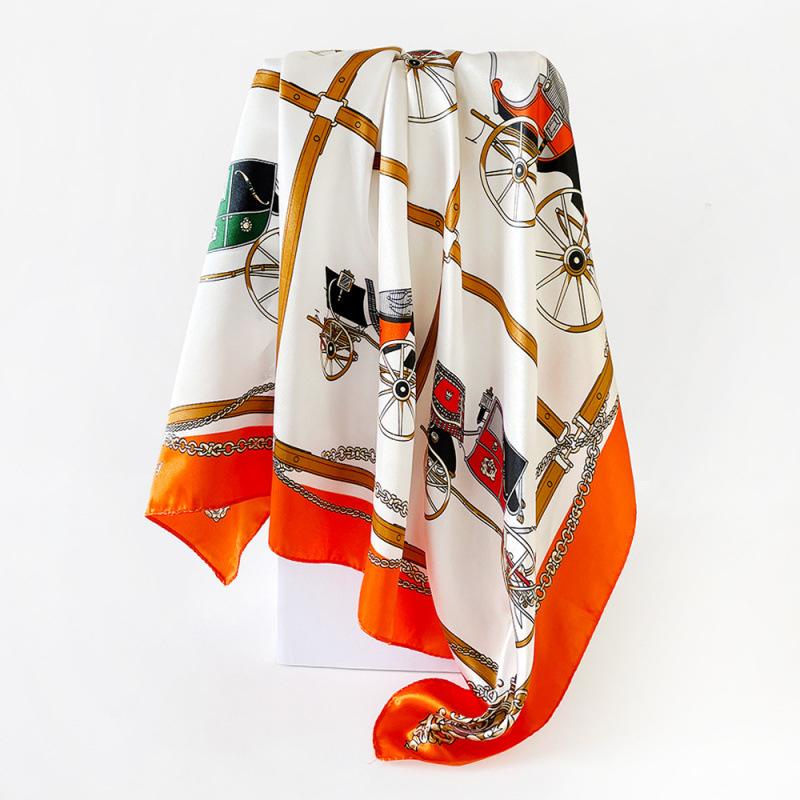 90cm Scarf, Headscarf, Classic Carriage Print, Women’s Satin Large Scarf, Shawl 90x90cm