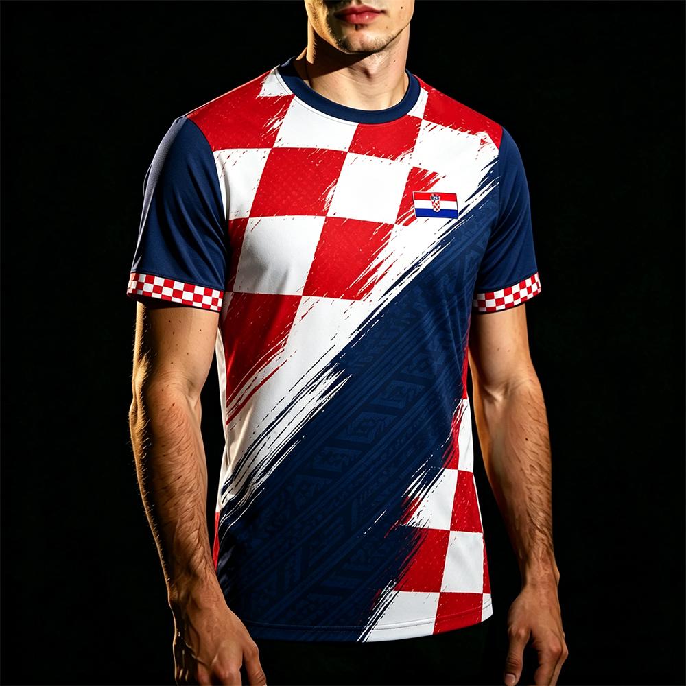 Kroatien Flagge Bedrucktes T-Shirt Herren Schnelltrocknend Atmungsaktiv Fußballtrikot Herren und Damen Freizeit Streetwear Kurzärmelige Oberteile
