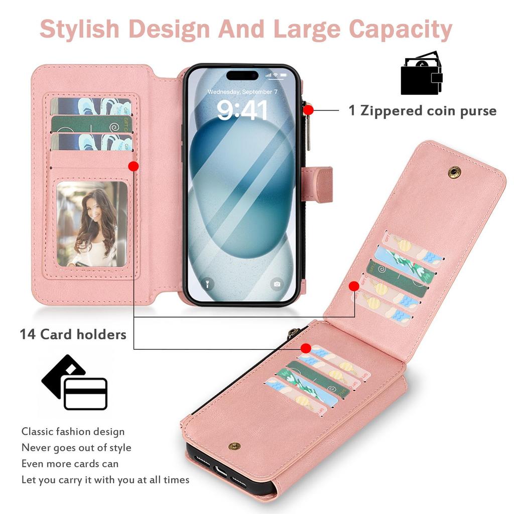 iPhone 16 Pro Multifunctional Leather Wallet Case with Detachable Magnetic Protection