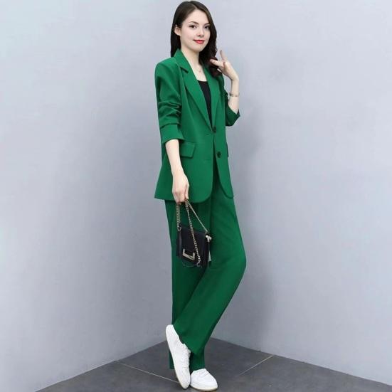 Damen 2-teiliges Anzugset Lässiger Langarmblazer mit Hose Business-Outfits