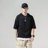 Men Summer Solid Hooded T-Shirts Short Sleeve Loose Streetwear Tees Male Vintage Casual Sports Plus Size Hooded Neck Tops