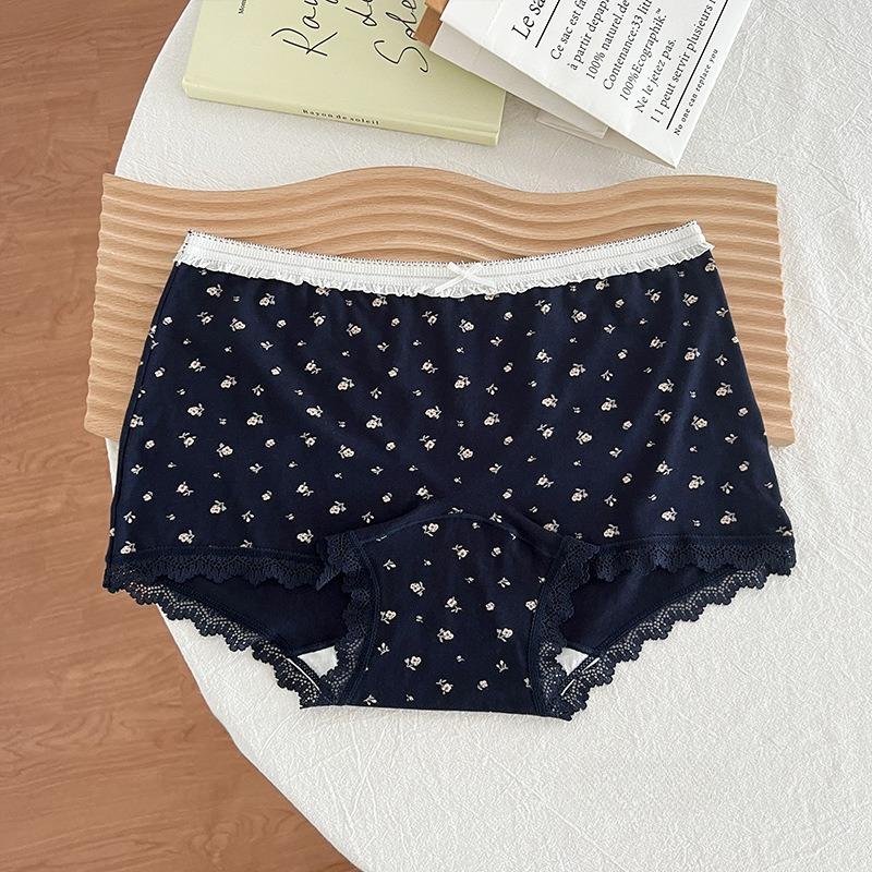 Women's New Summer Sweet Floral Print Lace Traceless Cotton Skin Friendly Breathable Boxer Briefs
