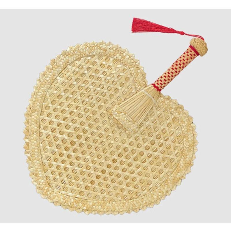 Hand-Woven Straw Fan Vintage Pufan Chinese Handmade Hand Shaking Fan Wheat Straw Craft Gift Home Decoration Party Dance Hand Fan