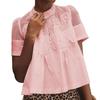 Women Tops Round Neck Short Sleeve Pure Color Pullover Tops Hollow Embroidery Mesh Yarn Loose Fit Casual Tops Daily Wear