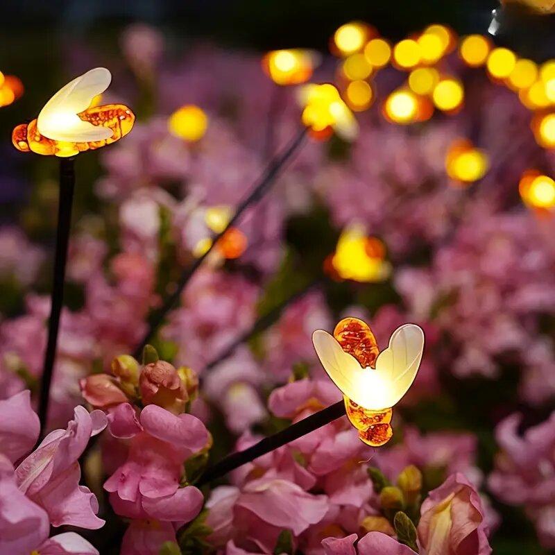 1PC 6/8-Headed Solar Bee Light Warm LED Outdoor Decorative Fairy Lights,Landscape Lighting For Garden,Yard,Lawn,Pathway,Terraces