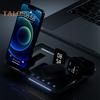 4 in 1 Wireless Charger Stand with Alarm Clock & Night Light Foldable Fast Charging Dock One-Key Lifting Smartwatch Charging Stand for IPhone