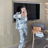 New Arrival Pajamas Light Luxury High-set Blue Butterfly Printed Long-sleeved Home Clothes for Outer Wearing Suit