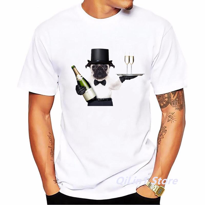 Glass French Bulldog Print Funny T Shirts Men Summer Top MaleS Cool Hip Hop T Shirt White Short Sleeve Casual Camisetas Hombre
