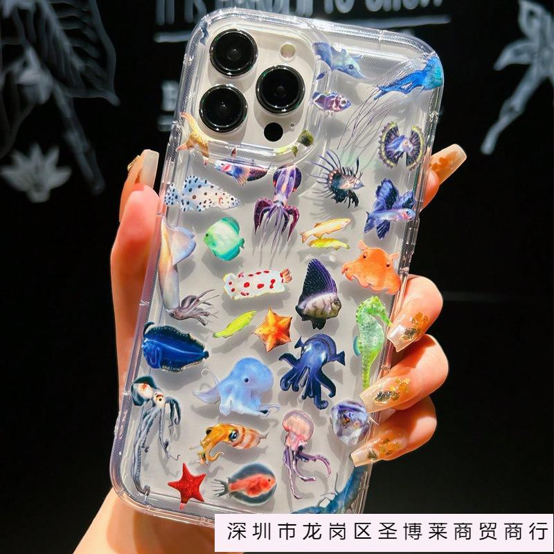 Marine Animal Airbag Anti-drop for Apple 14 Mobile Phone Case Iphone15promax Transparent 12/11/13/x