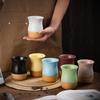 Ceramic Espresso Cup Retro Coarse Ceramic Mug Wooden Base Personal Water Cup