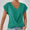 Elegant Short Sleeved Top for Spring and Summer Solid Color V-neck Women's T-shirts