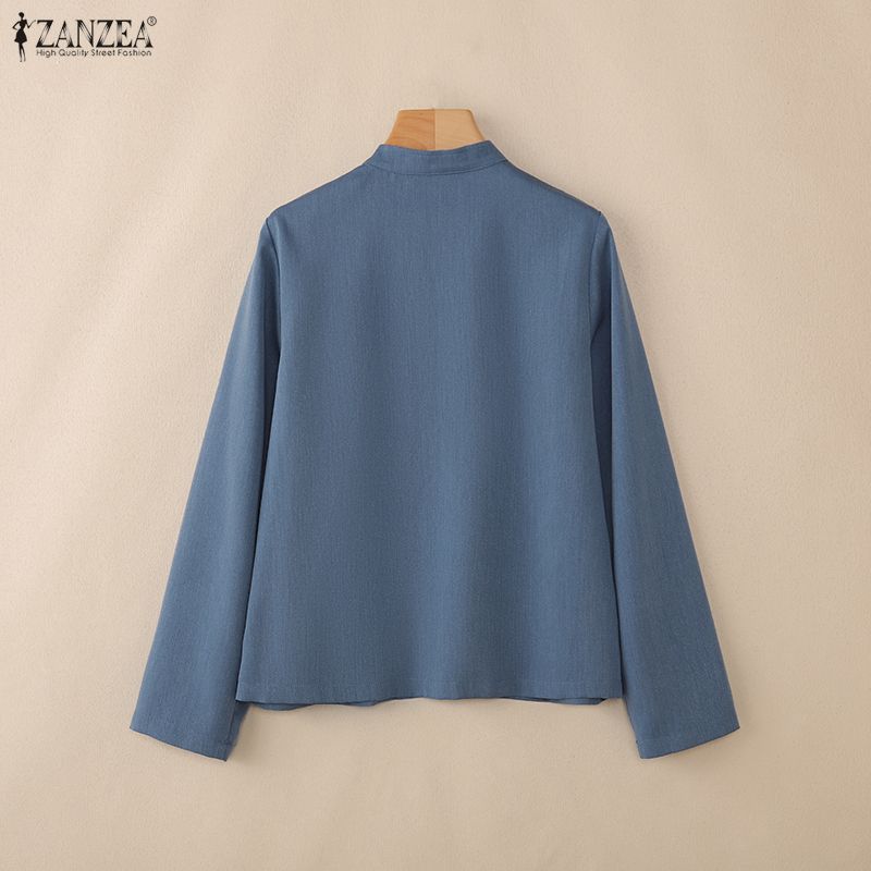 ZANZEA Camicetta casual da donna con colletto alto e maniche lunghe larghe