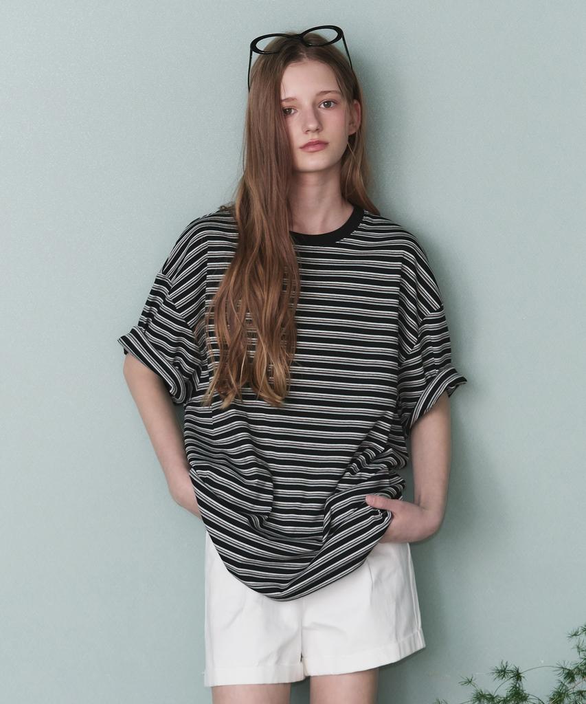 Ledeoli Dusty Stripe Oversized T-Shirt [Black]