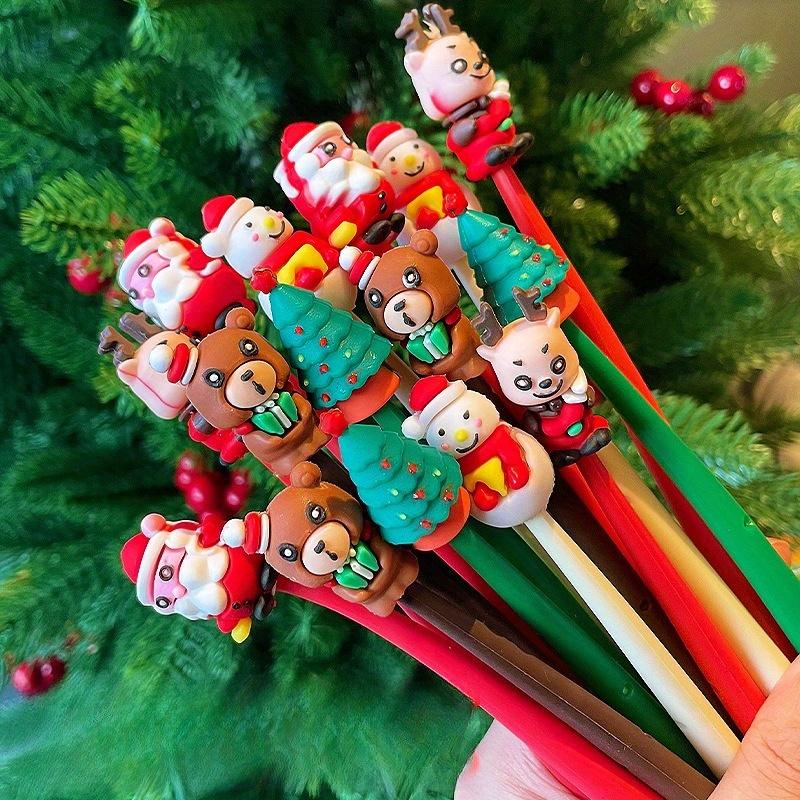 15pcs Christmas Rubber Soft Pen Christmas Style Student Stationery 0.5mm Neutral Pen for Writing Xmas Gift for Kids Navidad