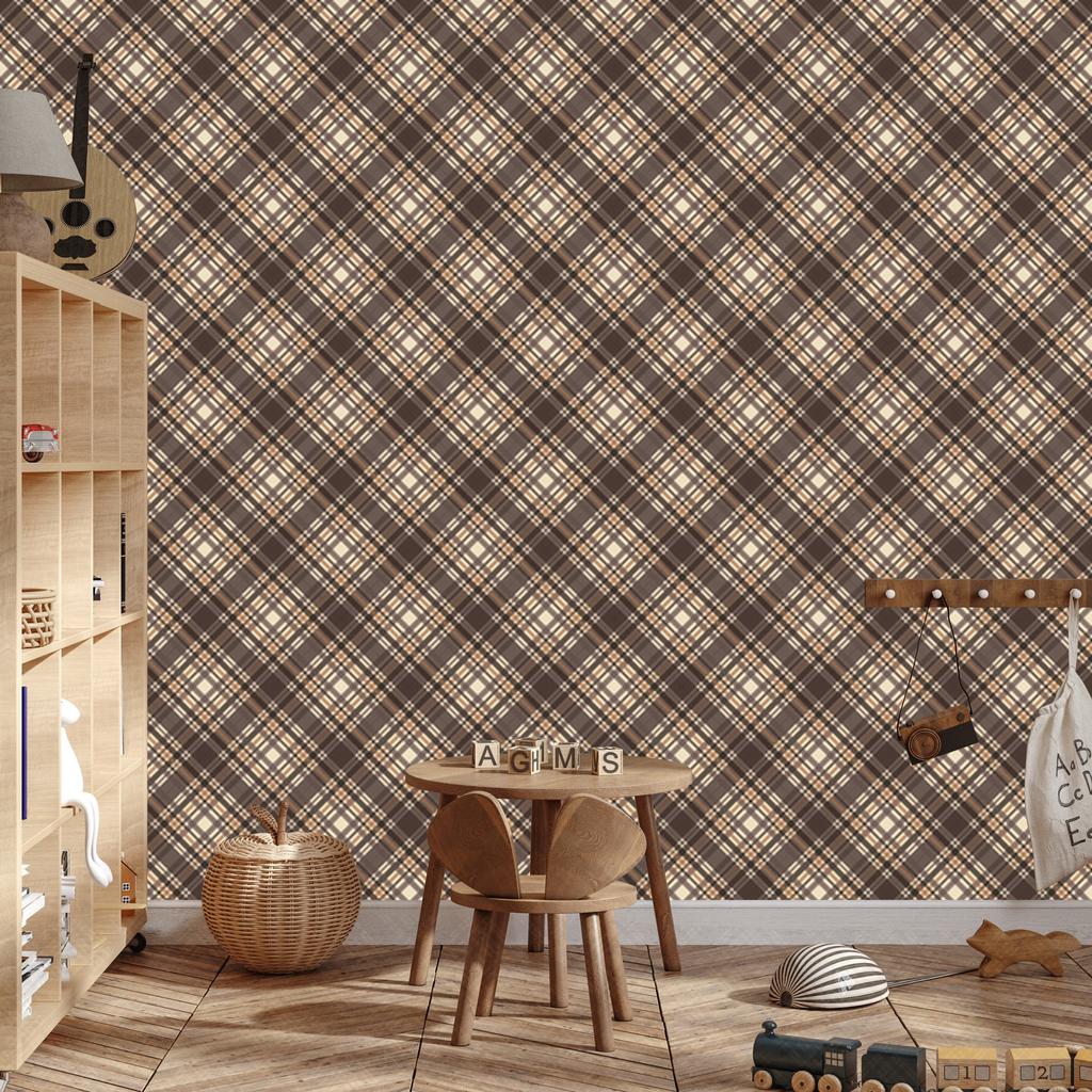 Brown Checkered Wallpaper in Brown, Beige and Rust for Living Room and Bedroom 50x1000