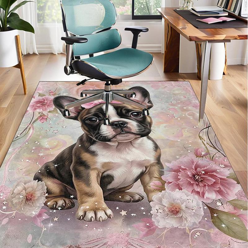 Cartoon Bulldog Stars Office Rug Chair Mat, Entryway Carpet, Suitable for Front Door, Bedroom, Living Room, Desk, Holiday Gift