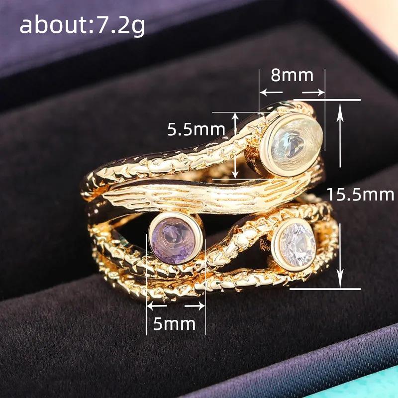 1pc Synthetic Zircon Ring, Gradient Color, Geometric Multi-layer Lines, Exquisite Luxurious and Fashionable Ring