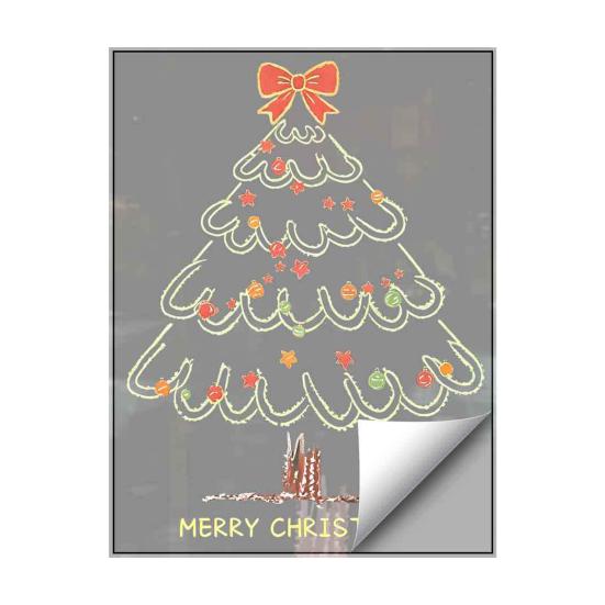 Christmas Store Window Displays Tree Sticker, Simple Line Static Cling Decal, Waterproof Art Removable Festive PVC Decal for Holiday Home Glass Doors
