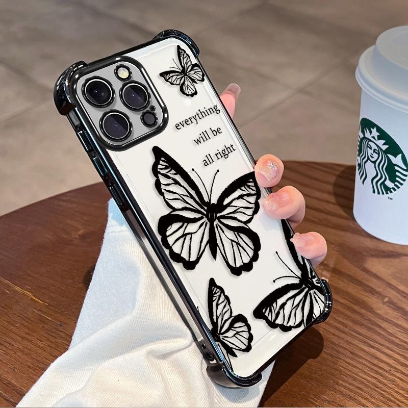 Foreign Trade Explosion Black Butterfly Is Suitable for Apple 14 Anti-drop Mobile Phone Case Iphone17 High-value Airbag Case 16pm.