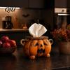 Funktionale Feiertagsdekoration Halloween Kürbis Taschentuchbox, Harz Dekorativer Gesichtsspender, Herbstthemed Home Accents Kreativer Papierhandtuchhalter