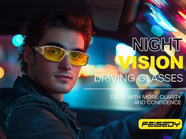 Feisedy TAC UV400 for Night Large Yellow B2593 Over-the-Eye Sunglasses, Polarized, Protection, Driving, Size, Lenses, Unisex,
