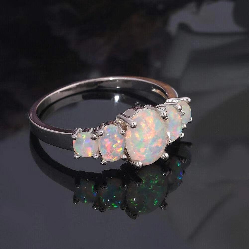Popular female egg opal Opal exquisite ring niche jewelry gift European and American style fashion opal ring