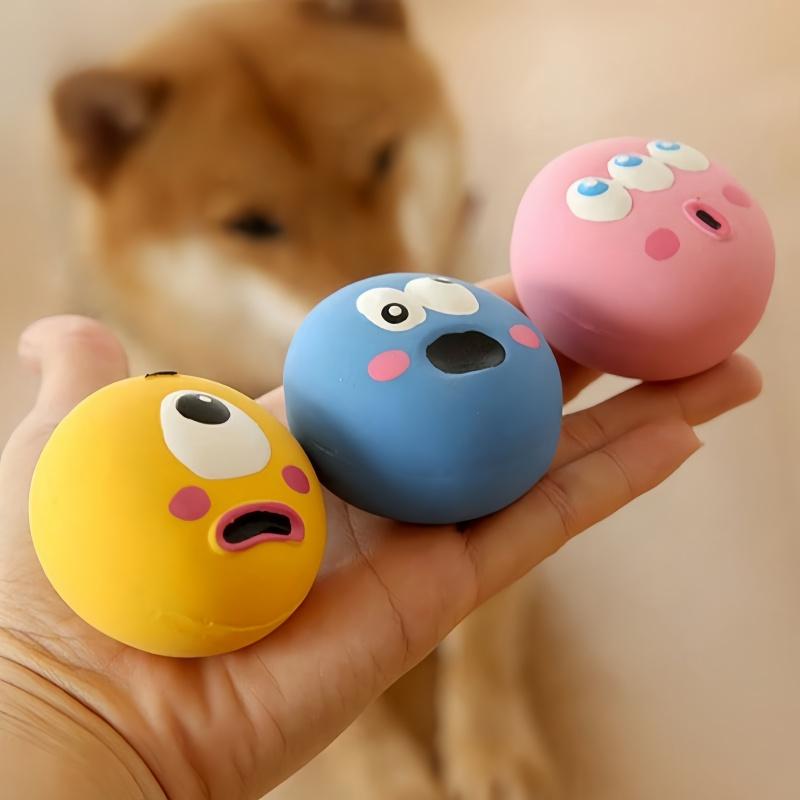 1 Piece Cute Big Eyed Design, Pet Rubber Grinding Teeth Cleaning Ball, Squeaking Dog Toy Ball, Interactive Training Pet Supplies
