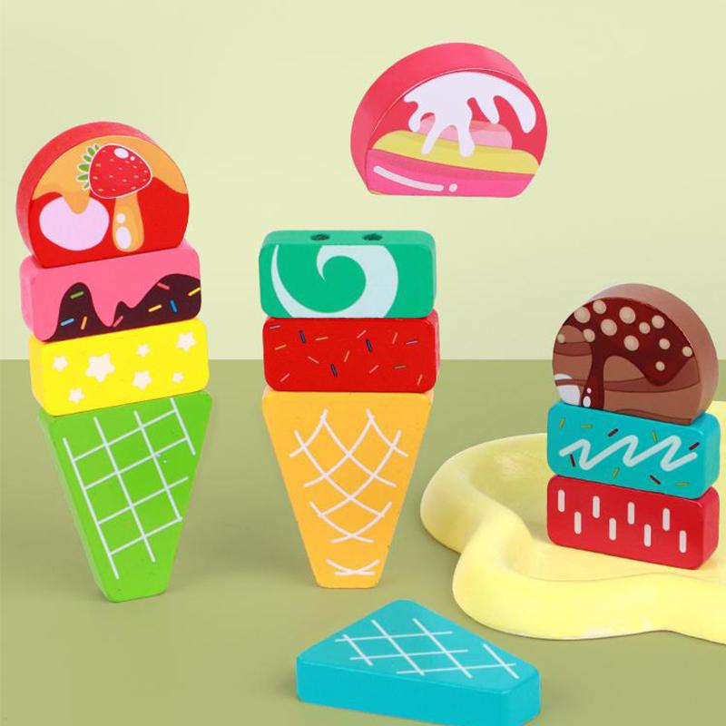 Wooden Ice Cream Set, Ice Cream Doughnut, And Cookie Combination For Role Play Kitchen Baking And Parent-Child Interaction