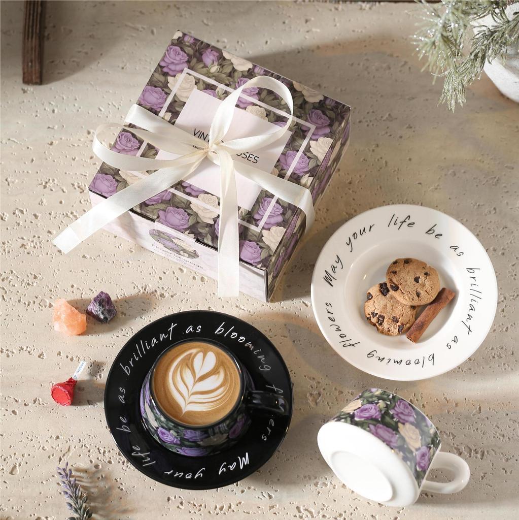 Souvenir-Geschenke Iris Keramiktasse Untertasse Paar Geburtstag Kaffeetasse Nachmittagstee-Tasse