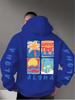 Men's casual hooded sweatshirt with a four-panel hand-painted Palm Beach pattern and ALOHA logo print, perfect for fall and winter wear.