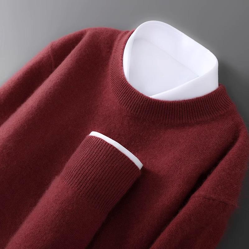 Men's Plus Size 100% Pure Wool Round Neck Cashmere Sweater - Autumn/Winter Casual Knit Pullover