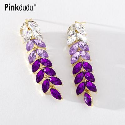 Moda fioletowy Rhinestone liść Tassel spadek kolczyki romantyczny luksusowy roślina dynda kolczyk dla kobiet biżuteria PD1231