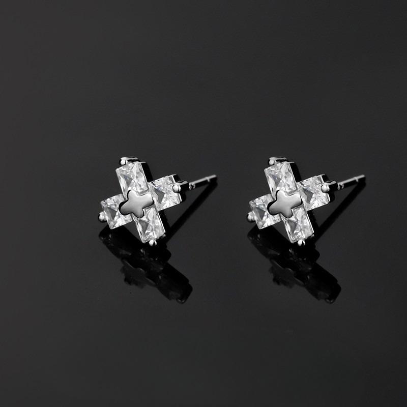 

High-end Zirconia Stud Earrings for Men - Arctic Star, A Niche, Minimalist Cross-shaped, Edgy and Cool Ear Jewelry. белый