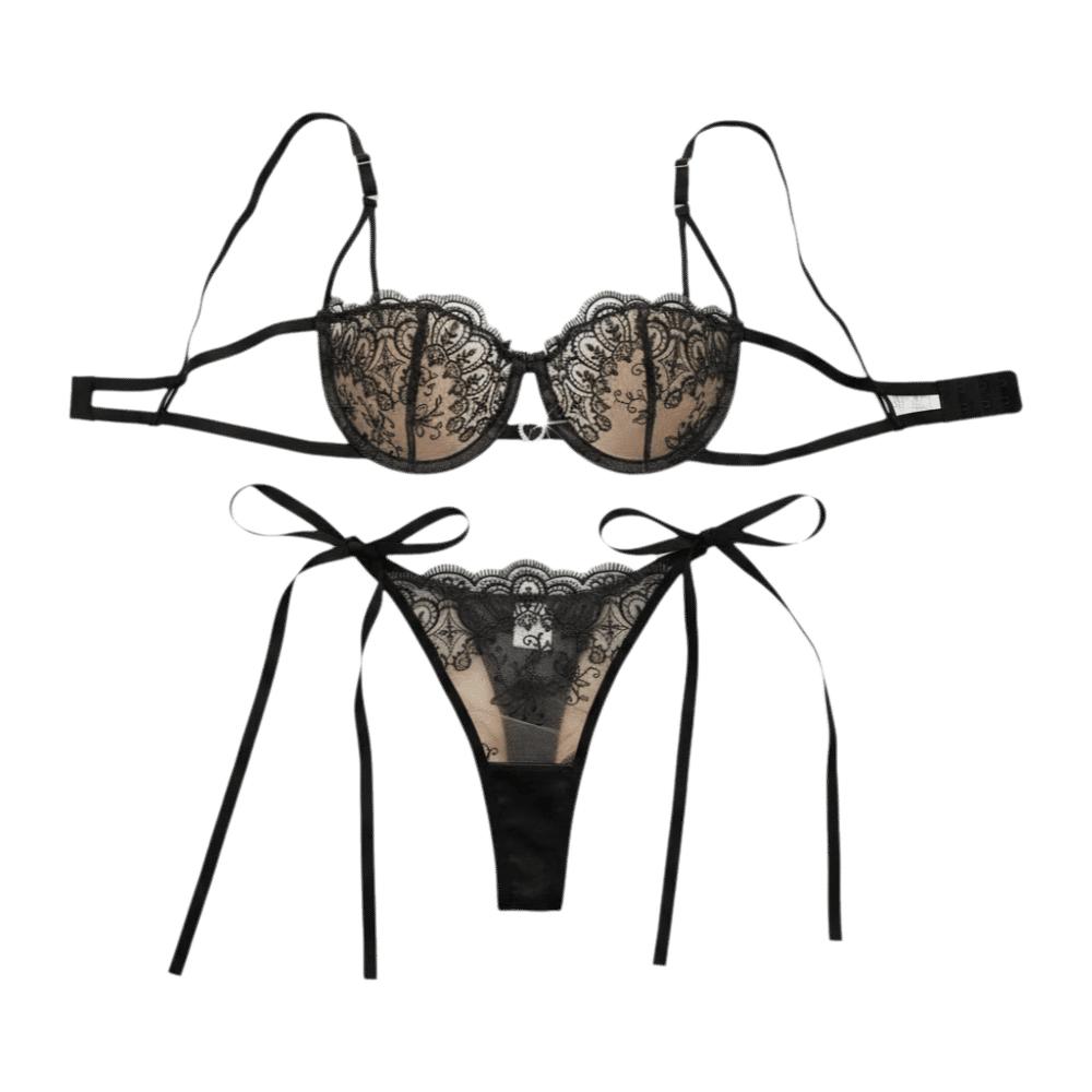Hollowed-out Thong Bra Suit Lace-up Underwear Sets Versatile Lace Lingerie Set Valentine's Day