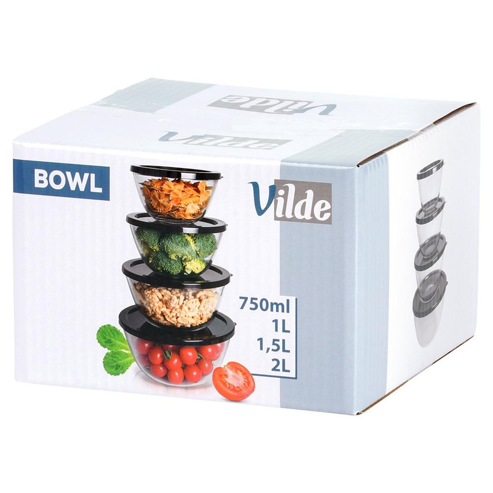 Glass Bowl with Lid 750 Ml / 1 L / 1.5 L / 2 L 4 Pcs.