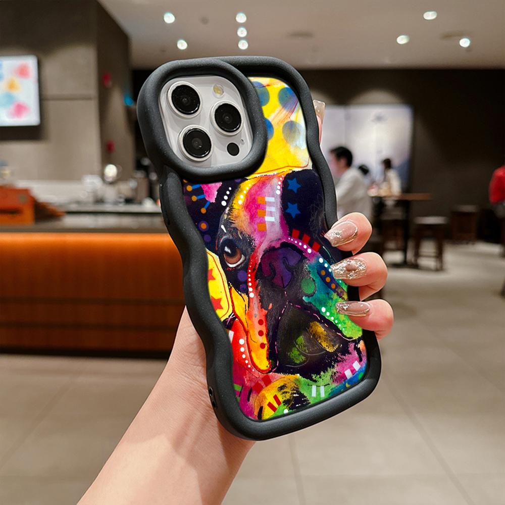 Macaron Big Wave Soft Phone Case for iPhone 11 12 13 14 15 Samsung A13 A14 A15 A24 A53 A54 A55 Xiaomi Redmi Note 13 12C Cover A44 French Bulldog Dog