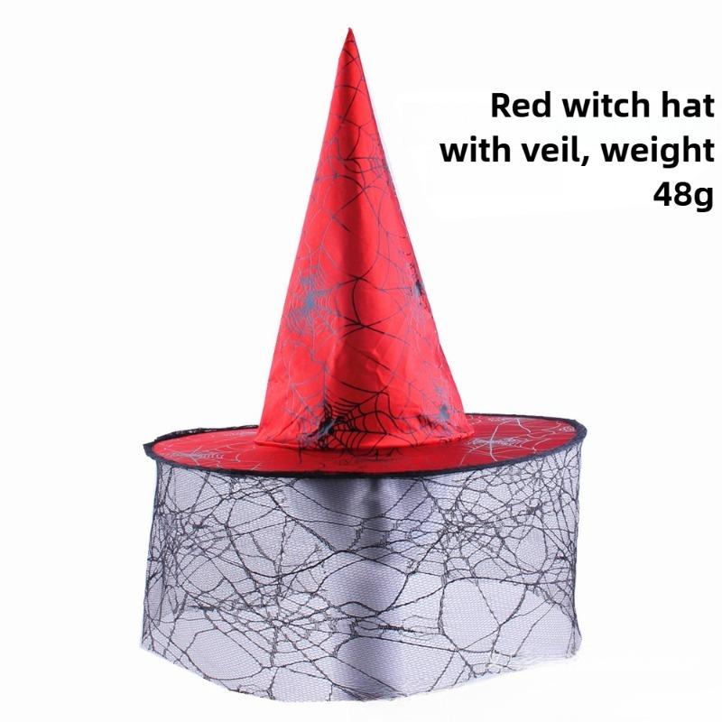 Halloween Prom Party Hat Witch Hat Witch Hat Veil Hat Printed Pumpkin Hat Black Tip Hat