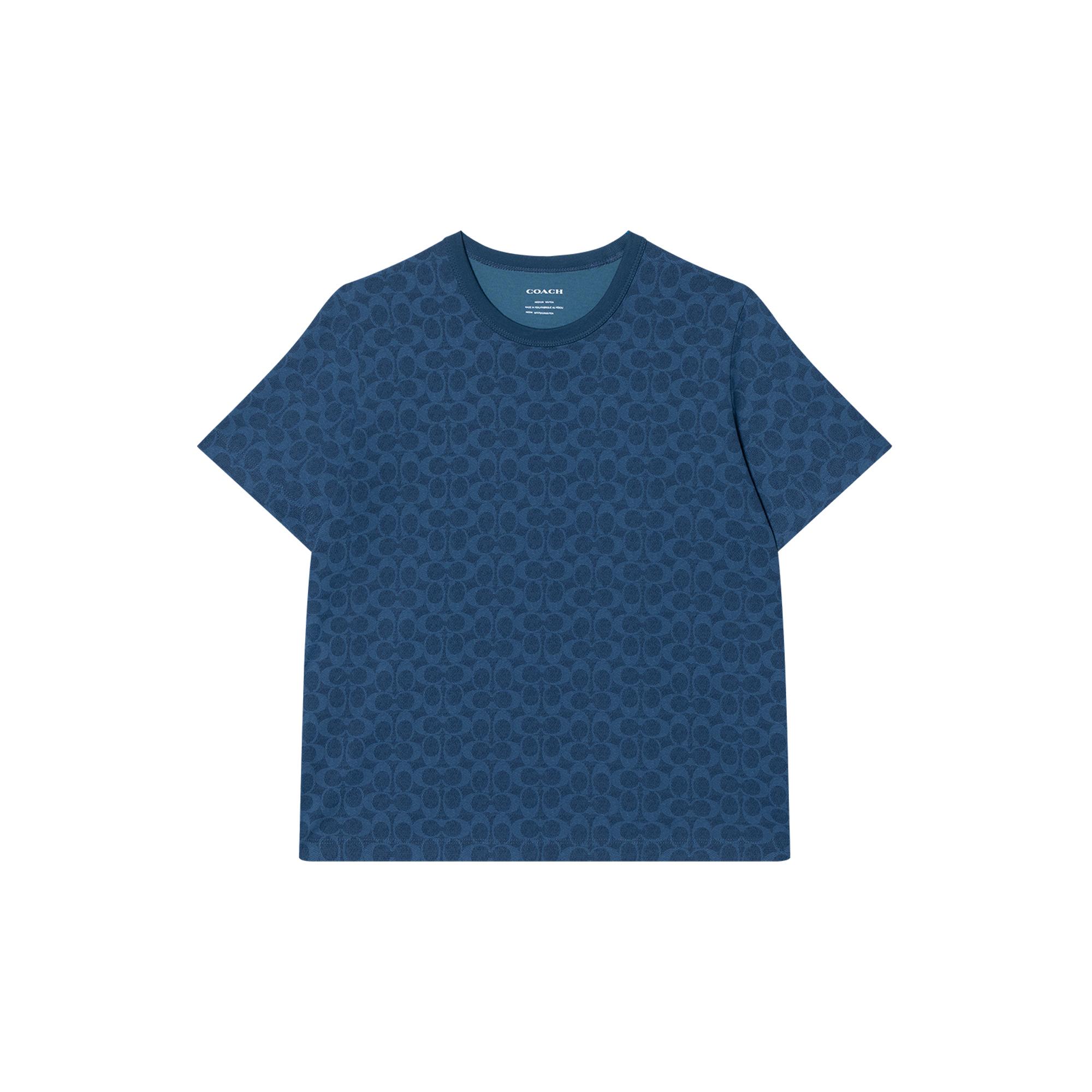 

Coach Printed Round Neck Short Sleeve T-Shirt Women tops Navy-Blue CZ191-NAY L