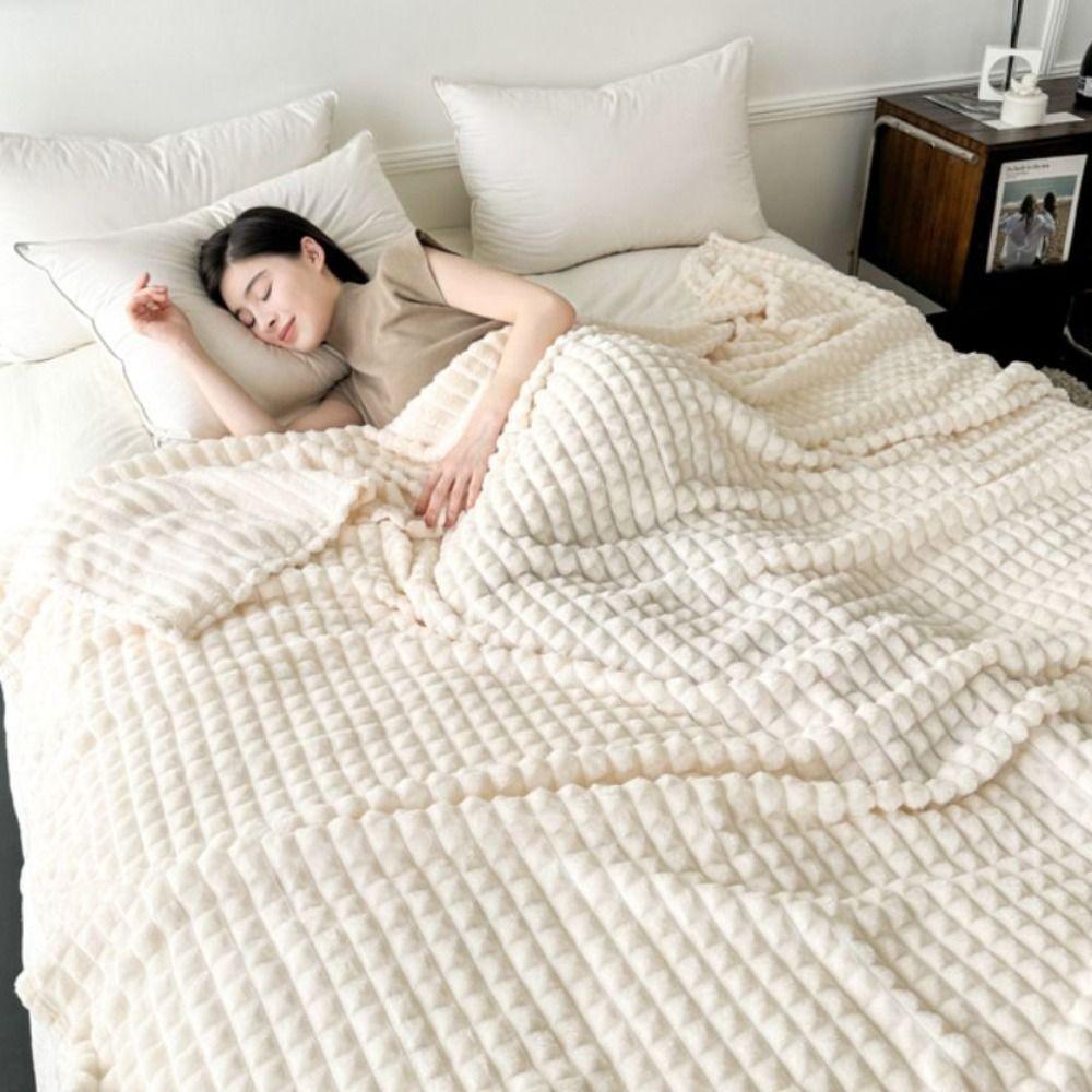 Solid Color Sofa Plush Blanket Thickened Office Nap Blanket Bed Suppiles Flannel Blanket  Home