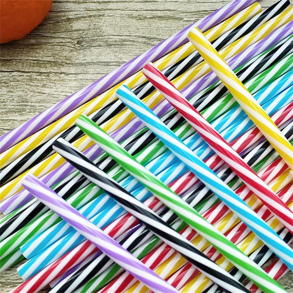 100 Pieces Plastic Drinking Straws 8 Inches Long Multi-Colored Striped Foldable