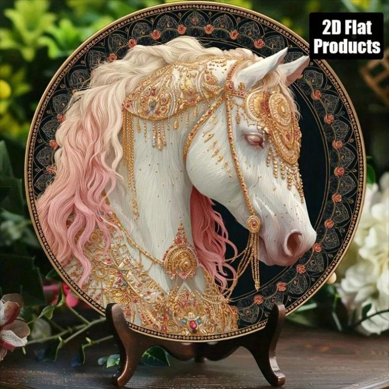 Vintage Gold Rose White Horse Metal Poster Wall Art