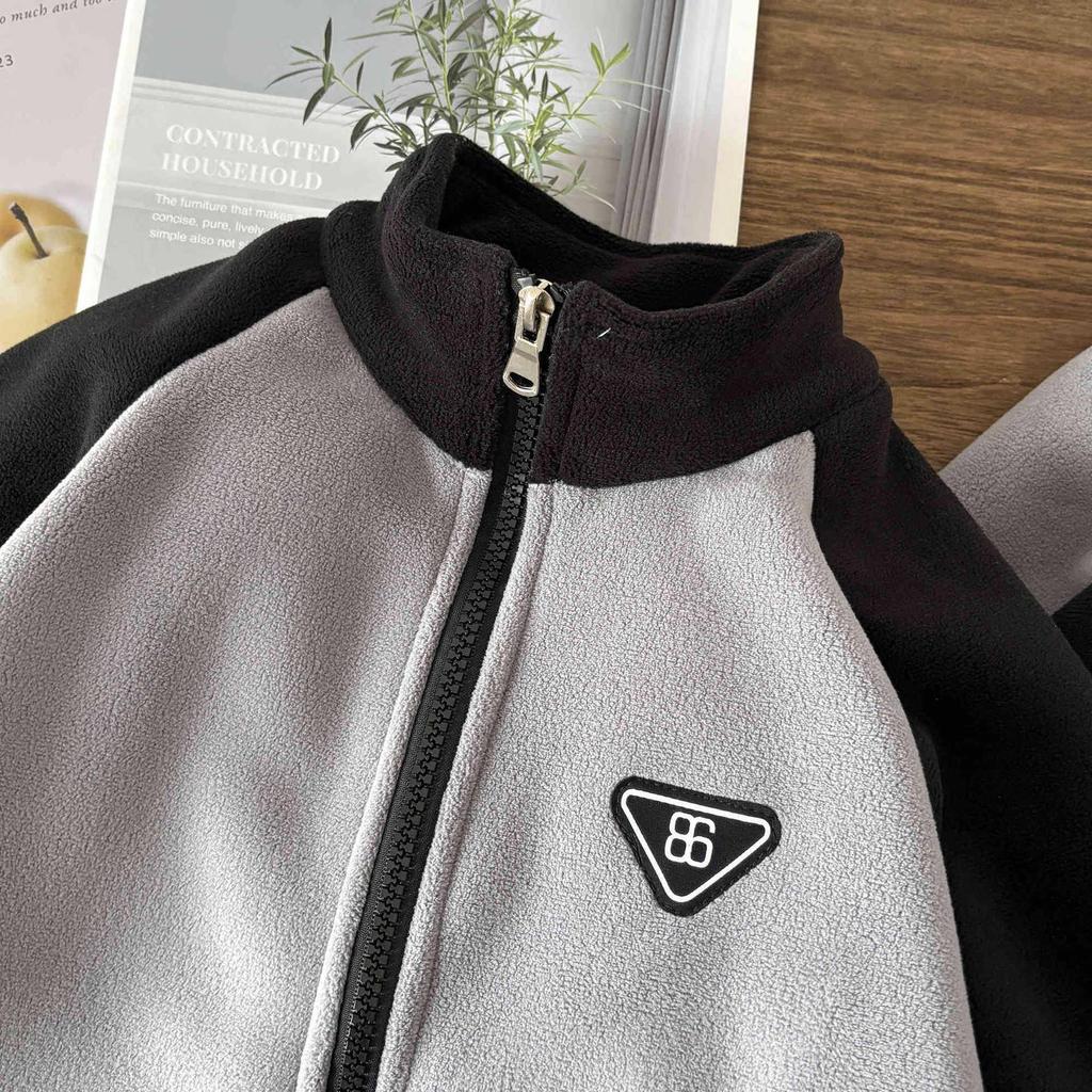 Winter Fleecegefüttertes Farbblock-Zip-Up-Set für mittelgroße und große Jungen und Mädchen