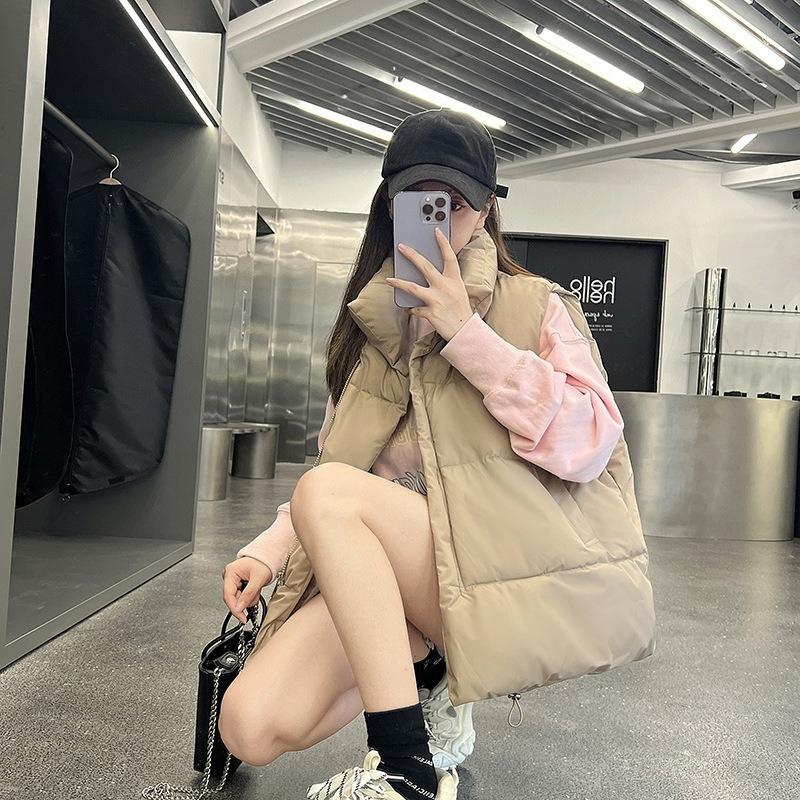 Autumn and Winter New Down Cotton Vest Women's Short Coat Loose Joker Stand Collar Cotton Vest Vest Vest Worn Outside.