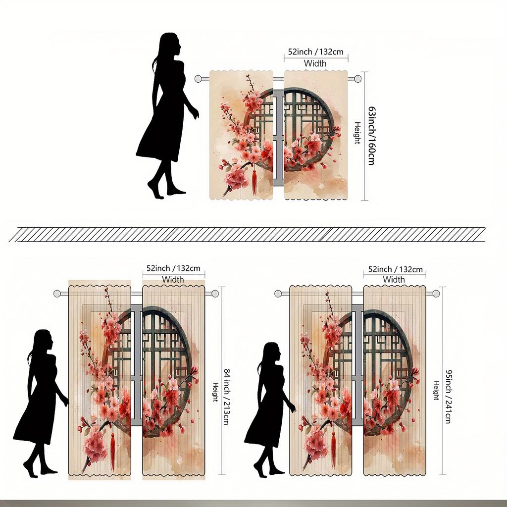 Sakura Curtains Hd Digital Print Sheer Polyester Living Room Bedroom Asian Design Pocket Rod Top Elegant Darkening Made Of Window Treatment