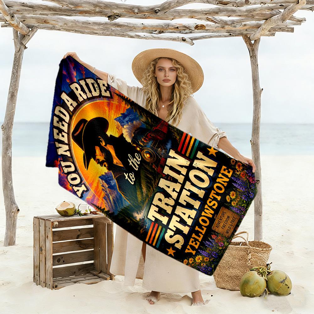 Yellowstone: Western Adventure Durable Beach Towel Comfortable Picnic mat, yoga & fitness, camping blanket Outdoor Accessory Wedding Party Gift