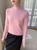 High-End Women's Cashmere Knit Lace Top - Long Sleeve, Half High Collar, Mesh Base Layer for Spring & Autumn