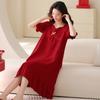 Red Wedding Couple Pajamas Women's Summer Short-sleeved Pure Cotton Pajamas Cute Natal Year Wedding Loungewear Men's Suit
