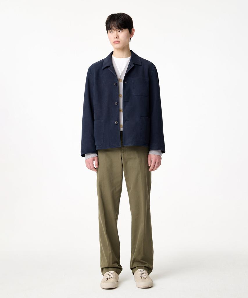 Man On The Boon Collared Button-Up Leather Jacket_Navy 4715110005